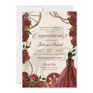 Elegant Charro Burgundy Roses Western Quinceanera