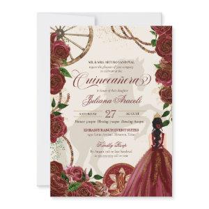Elegant Charro Burgundy Roses Western Quinceanera