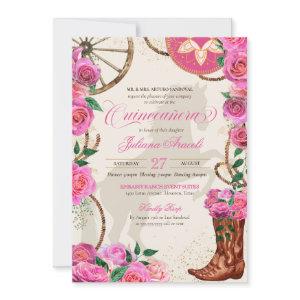 Elegant Charro Pink Rose Western Boots Quinceanera