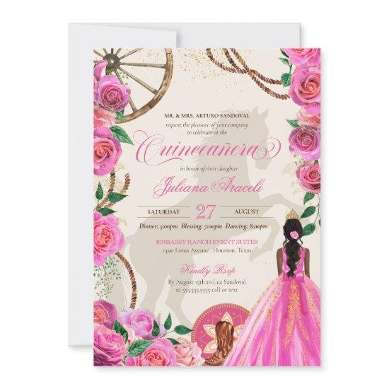 Elegant Charro Pink Rose Western Ranch Quinceanera