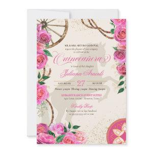 Elegant Charro Pink Rose Western Ranch Quinceanera