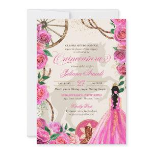 Elegant Charro Pink Rose Western Ranch Quinceanera