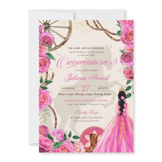 Elegant Charro Pink Rose Western Ranch Quinceanera