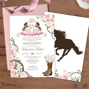 Elegant Charro Quinceanera White Pink Floral