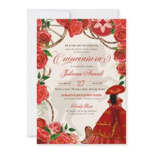 Elegant Charro Red Roses Mariachi Quinceanera Invi