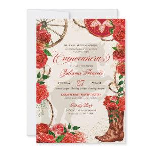 Elegant Charro Red Roses Western Boots Quinceanera