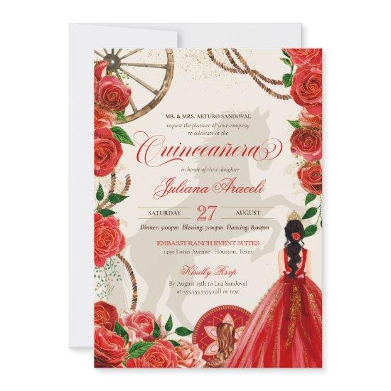 Elegant Charro Red Roses Western Ranch Quinceanera