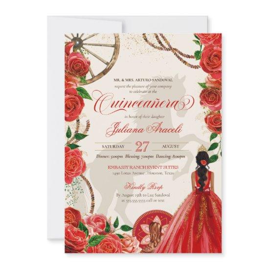 Elegant Charro Red Roses Western Ranch Quinceanera