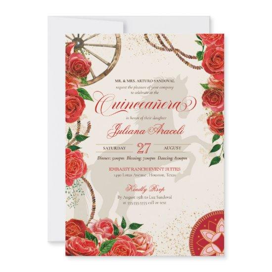Elegant Charro Red Roses Western Ranch Quinceanera