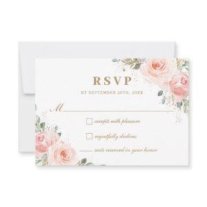 Elegant Chic Blush Pink Roses Floral Gold Wedding RSVP Card
