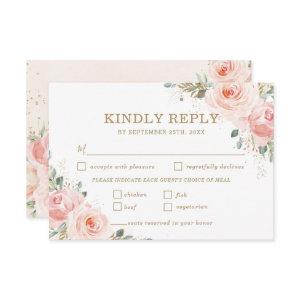 Elegant Chic Blush Pink Roses Floral Wedding Meal  RSVP Card
