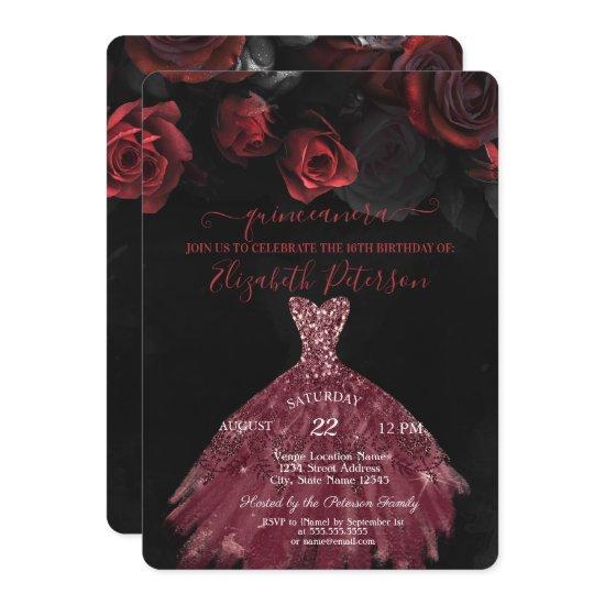 Elegant Chic Dress Red Roses Quinceañera