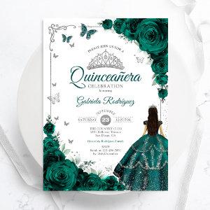 Elegant Chic Emerald Green Floral Quinceanera