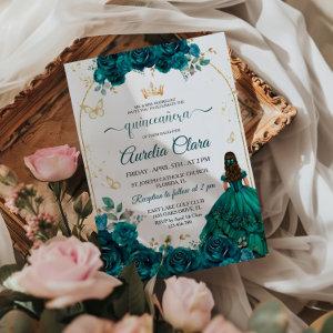 Elegant Chic Emerald Green Roses Gold Quinceanera