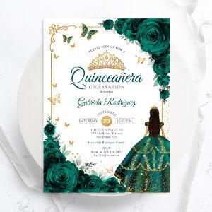 Elegant Chic Emerald Green Roses Gold Quinceanera