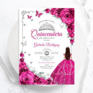Elegant Chic Fuchsia Pink Roses Floral Quinceanera