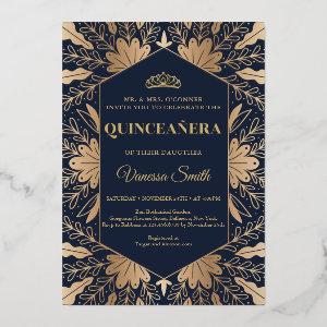 Elegant chic navy and real gold foil quinceanera foil
