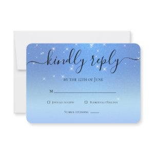 Elegant Chic Royal Blue Glitter Floral Quinceanera RSVP Card