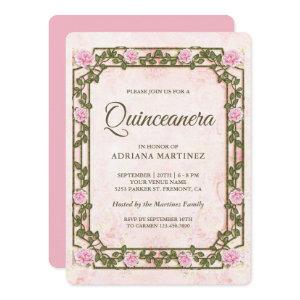 Elegant Chic Vintage Rustic Pink Roses Quinceanera