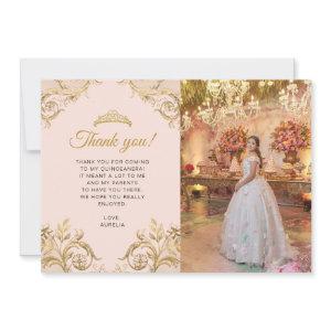 Elegant Classic Blush Pink Gold Photo Quinceañera Thank You Card