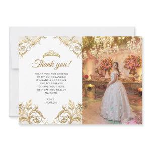 Elegant Classic White Gold Photo Quinceañera Thank You Card