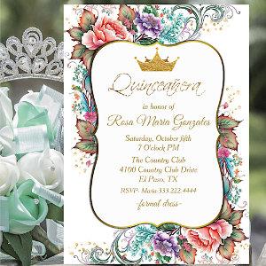 Elegant Colorful Floral Quinceañera Birthday