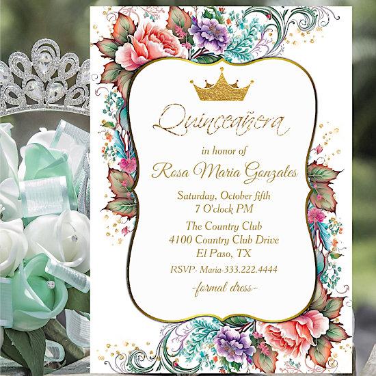 Elegant Colorful Floral Quinceañera Birthday