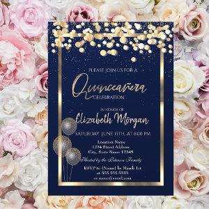 Elegant Confetti Balloons Navy Blue Quinceañera