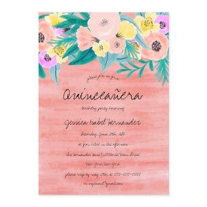 Elegant Coral Yellow Floral Watercolor Quinceañera