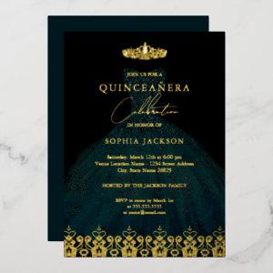 Elegant Damask Tiara Emerald Gold Quinceanera   Foil