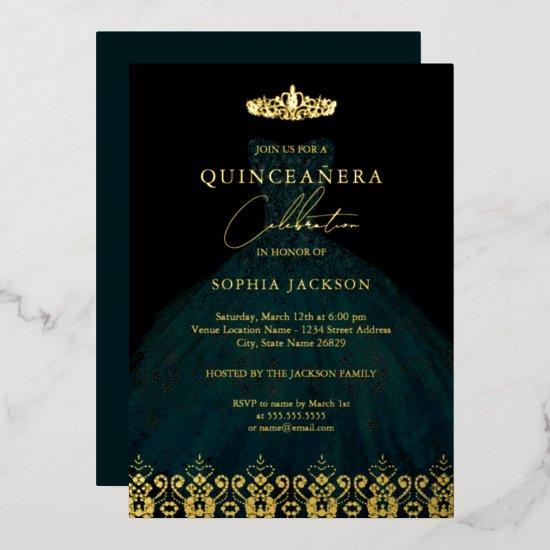 Elegant Damask Tiara Emerald Gold Quinceanera   Foil