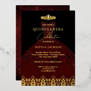 Elegant Damask Tiara Red Gold Quinceanera  Foil