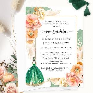 Elegant  Dark Green Floral Princess Quinceañera