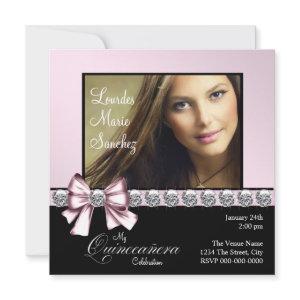 Elegant Diamond Pink Bow Photo Quinceanera