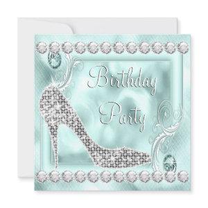Elegant Diamond Teal Blue Birthday Party