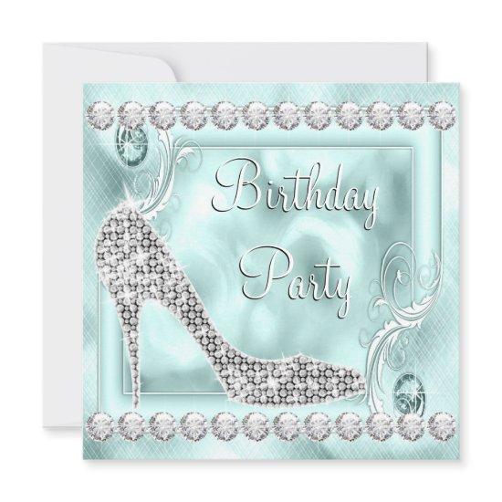 Elegant Diamond Teal Blue Birthday Party