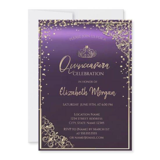 Elegant Diamonds Frame Purple Quinceañera