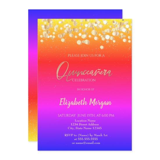 Elegant Dots, Confetti Colorful Ombre Quinceañera