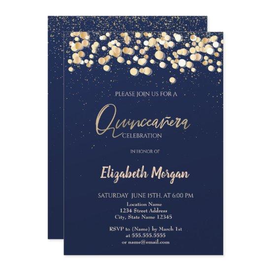 Elegant Dots, Confetti Navy Blue Quinceañera