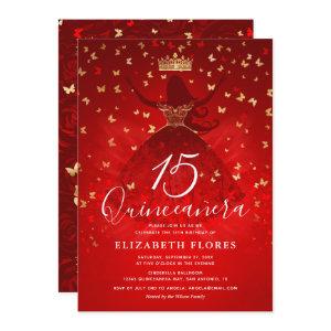 Elegant Dress Crown Red and Gold Quinceanera