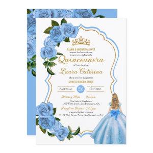 Elegant Dress Quinceanera Light Blue Roses