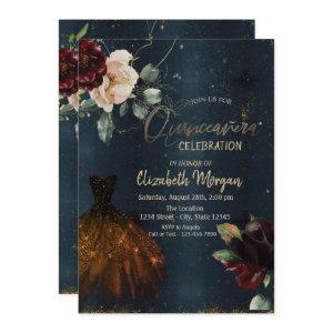 Elegant Dress,Roses Dark Blue Quinceañera