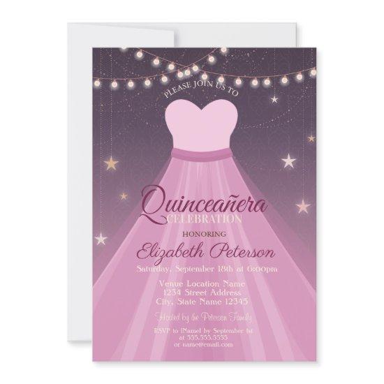 Elegant Dress, String Lights Quinceañera