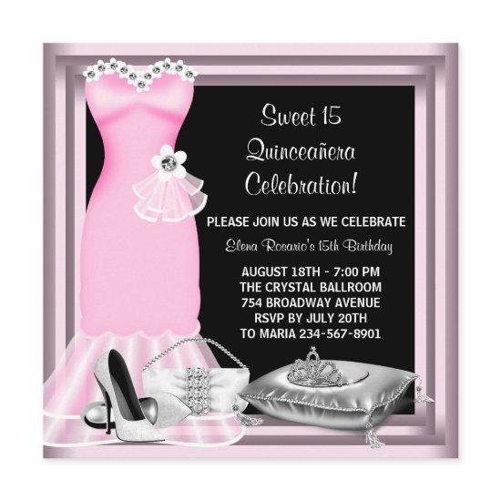 Elegant Dress Tiara Pink Quinceanera