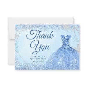 Elegant Dusty Blue Christmas Snowflake Mis Quince Thank You Card
