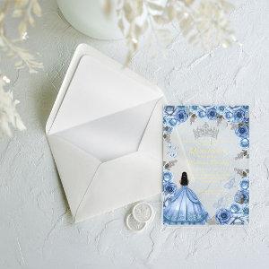 Elegant Dusty Blue Floral Butterfly  Quinceanera  Acrylic