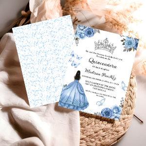 Elegant Dusty Blue Floral Butterfly  Quinceanera