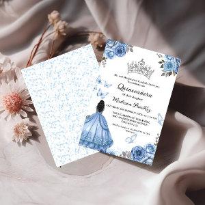 Elegant Dusty Blue Floral Butterfly  Quinceanera