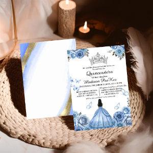 Elegant  Dusty Blue Floral Butterfly  Quinceanera
