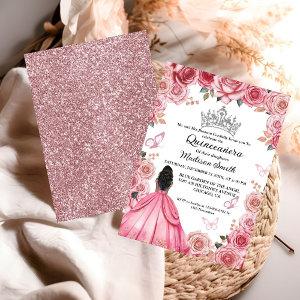 Elegant Dusty Pink Floral Butterfly Quinceanera